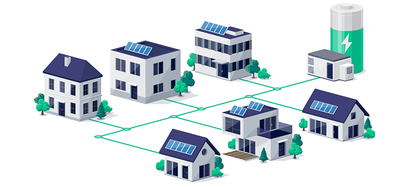 Image depicting how community batteries will power homes