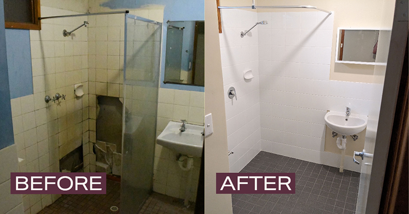 Bathroom updgrade Shower and Basin, Left Before, Right After